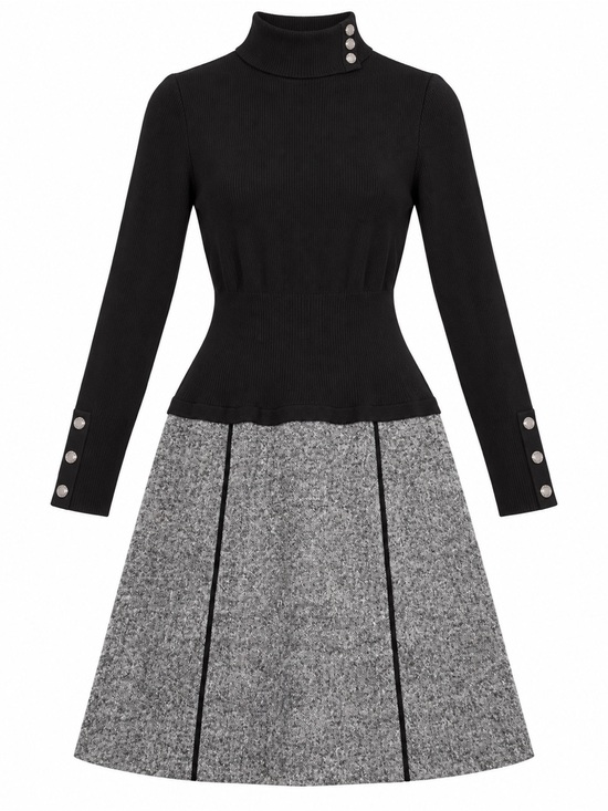 White House Black Market Dresses & Skirts - White House Black Market Black & Gray Mixed Media Sweater Dress Size 0